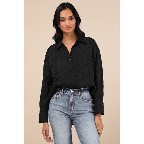 Lulus Tops - Worn once Lulus Black Burnout Clip Dot. Oversized sheer Button-up Top - Size S